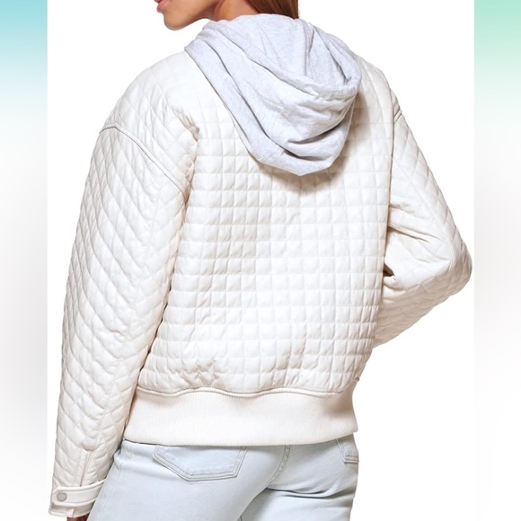 LEVI’S Quilted Faux Leather Bomber Zipper Snap Jacket Hooded Preppy Indie Size S - Picture 2 of 14